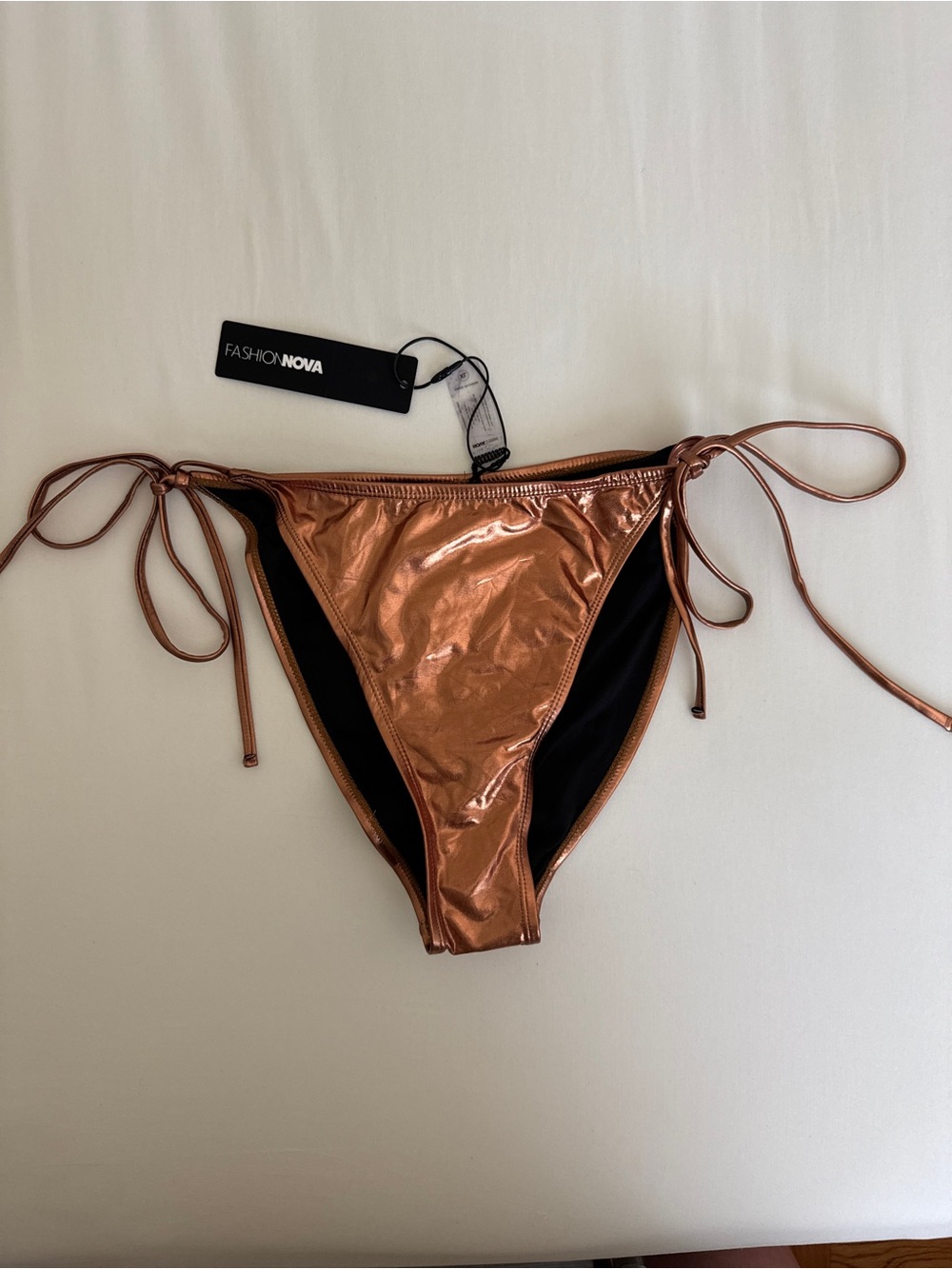 Fashion Nova Metallic Copper Tie-Side Bikini Bottoms size XL NWT